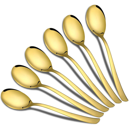 6-Piece Stainless Steel PVD Gold Soup Spoon Set | Premium 18.5cm Spoons for Home & Kitchen