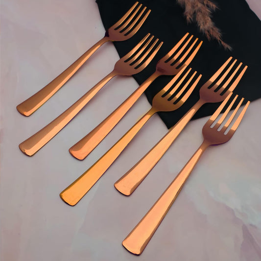 6 Pieces Stainless Steel Rose Gold Forks Set, 18.5 cm Premium Dining Cutlery – Luxury Table Forks for Home & Kitchen, Gift Set of 6