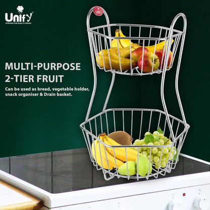2-Tier Stainless Steel Fruit Basket – Hexagonal, Kitchen & Dining Table Stand