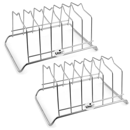 2 Pcs Stainless Steel Countertop Plate Stand | 6 Section Kitchen Rack & Holder (Silver)