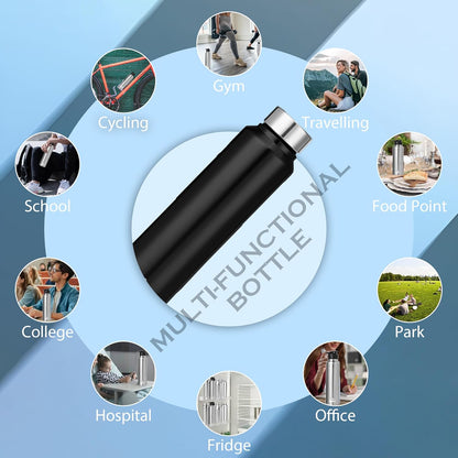 Stainless Steel Water Bottle 1 Litre | Leak-Proof Fridge Bottle for Home, Gym & Travel | Set of 3, 1000 ml, Black