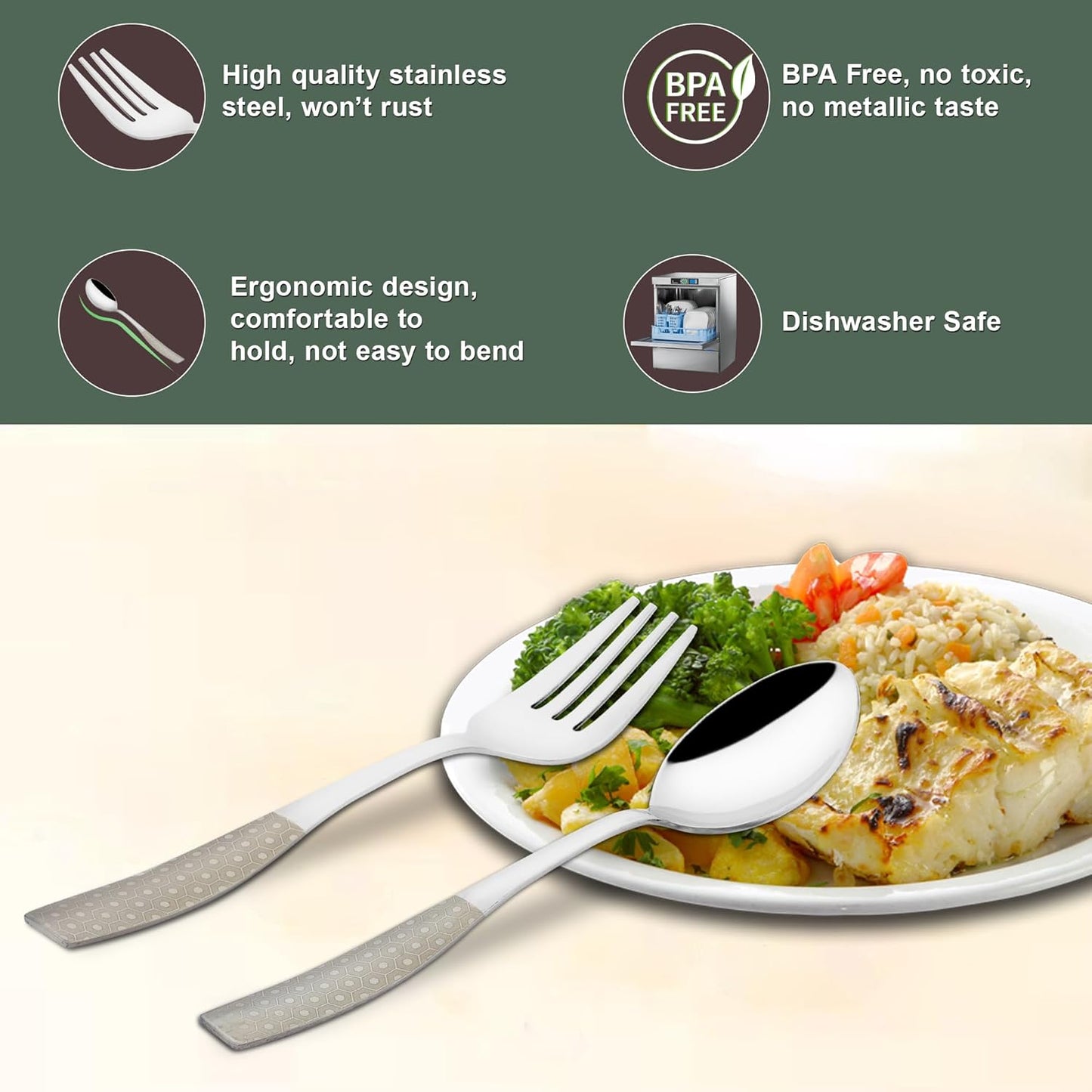 12 Pieces Stainless Steel Premium Cutlery Set – Dinner Spoons & Forks, Silver Dazzle