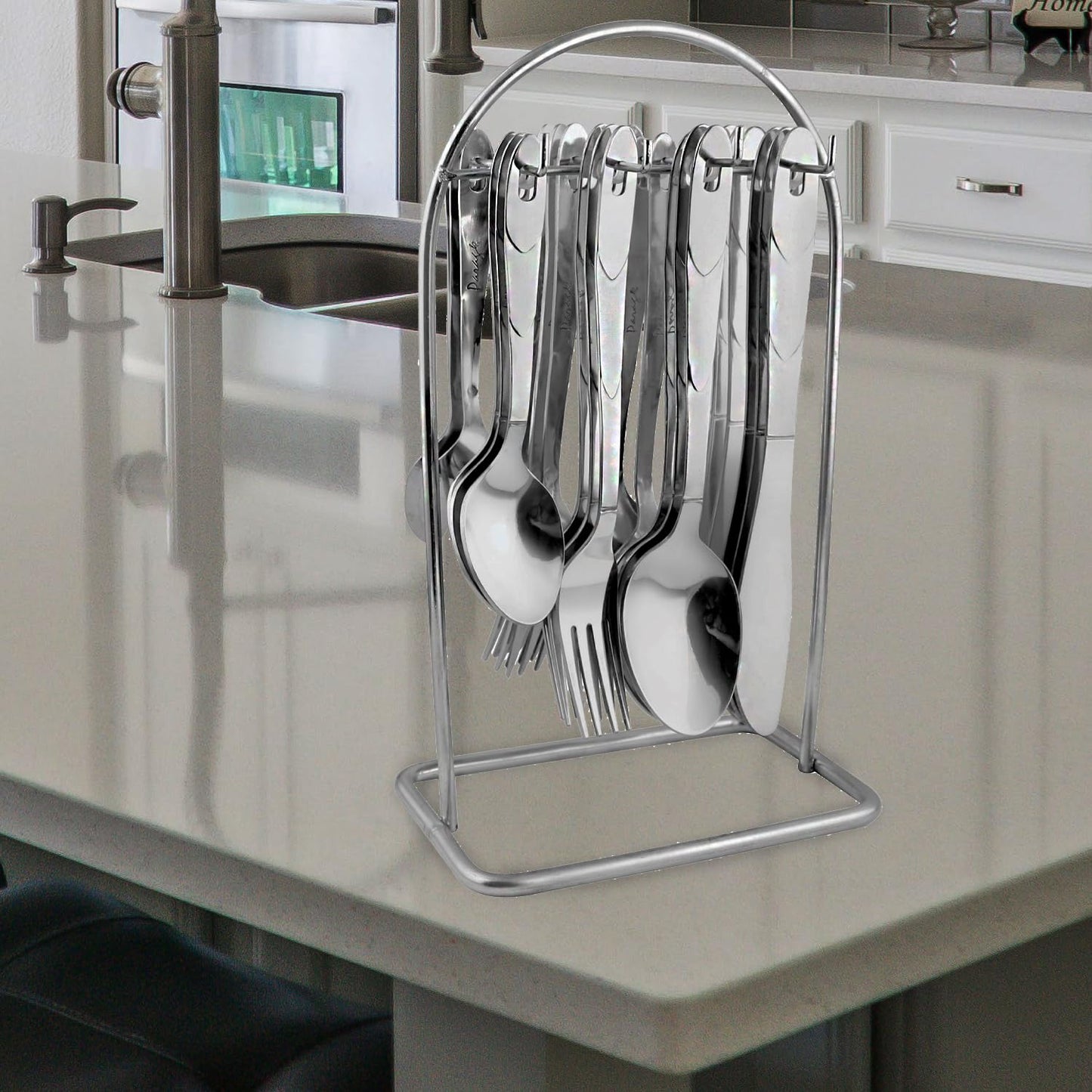 25 Pcs Stainless Steel Cutlery Set with Stand for Home & Kitchen | Silver Set