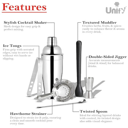 6pc Stainless Steel Bartender Kit | Cocktail Shaker Set