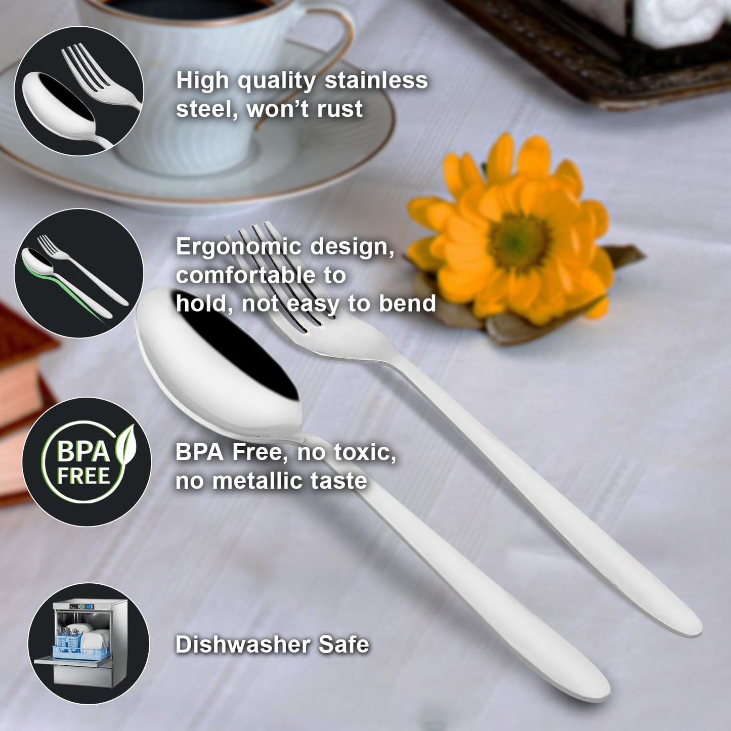 12 Pcs Stainless Steel Spoon & Fork Set for Tea, Coffee, Sugar & Condiments – 6 Spoons + 6 Forks, Dining Tableware, Silver, Sigma Design