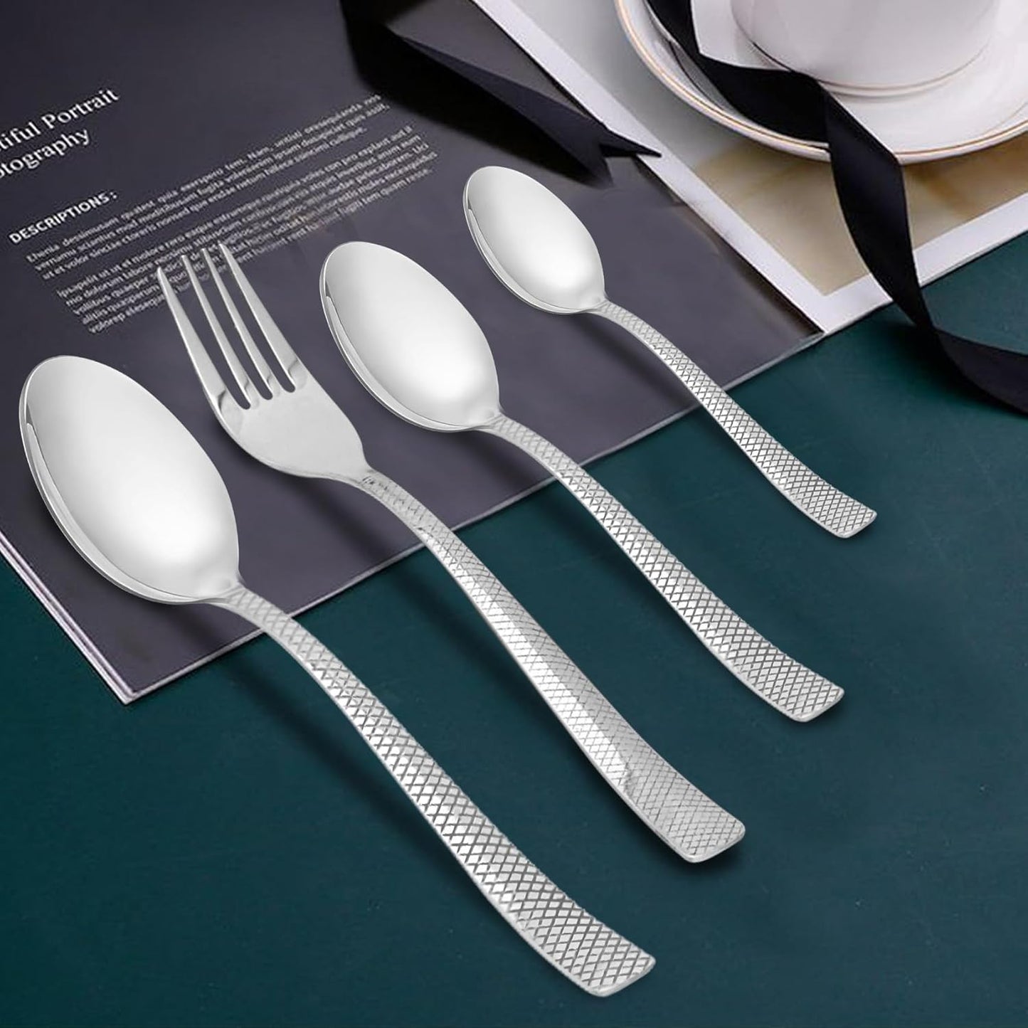 24 Pcs Stainless Steel Cutlery Set for Home & Kitchen | Silver Dining Tableware