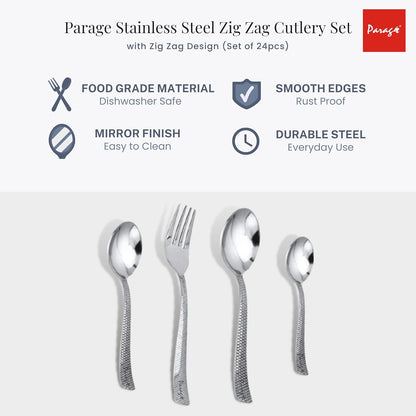 24 Pcs Stainless Steel Cutlery Set for Home & Kitchen | Silver Dining Tableware