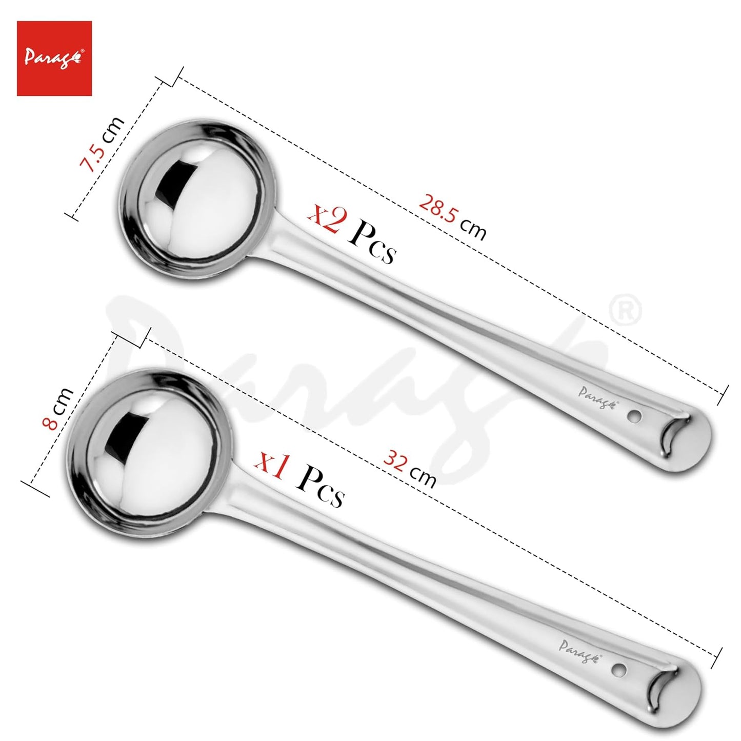 3 Pcs Stainless Steel Ladle Set for Kitchen Cooking & Serving – Karchi/Soup Ladle/Kalchun, Silver, Sizes 12.5” x1 & 11” x2