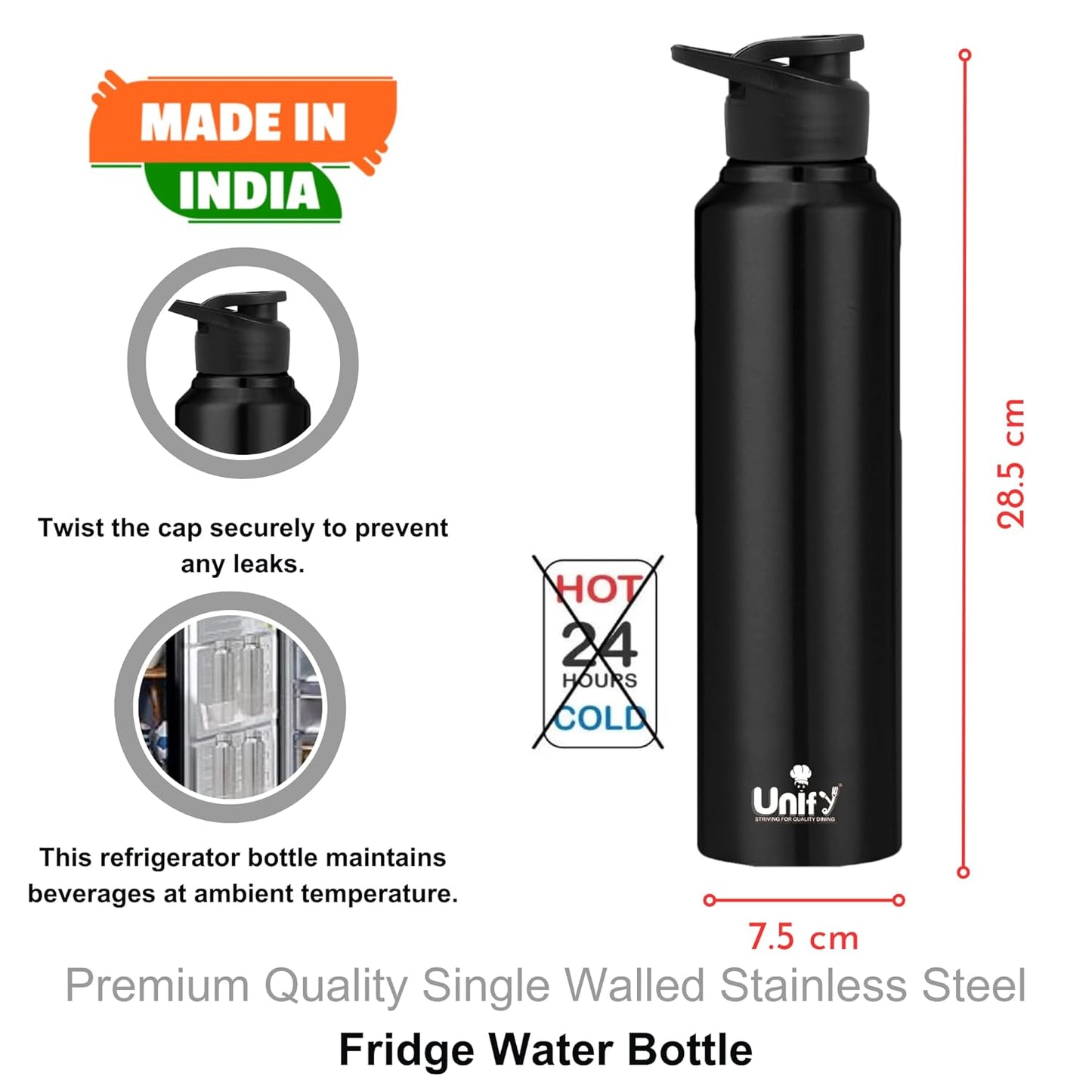 3pc Stainless Steel Sipper Bottles | 1L Saturn Black