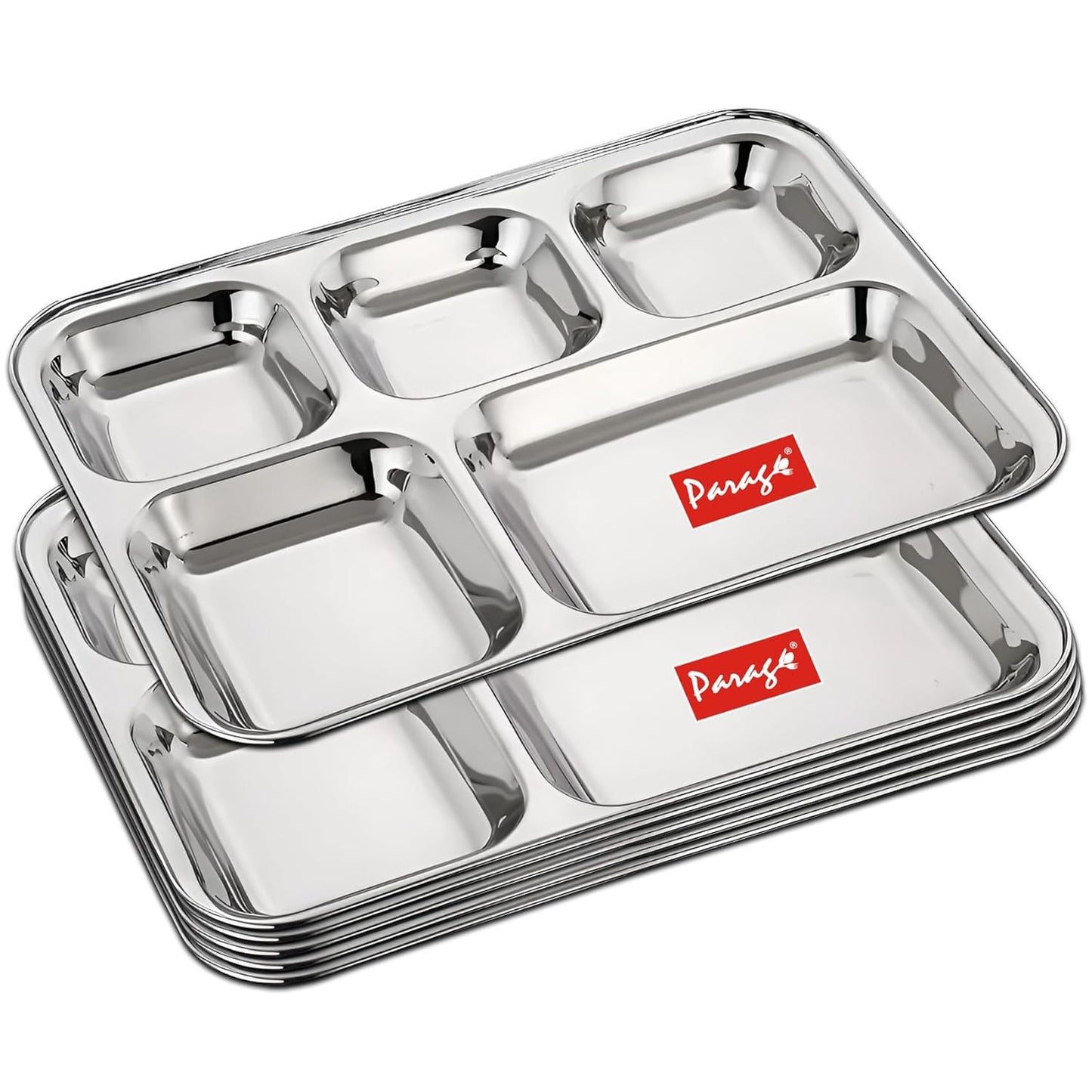 6pc Stainless Steel 5-Compartment Thali | Dinner Plate | Silver6PC5IN1PL1 1