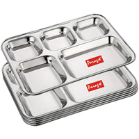 6pc Stainless Steel 5-Compartment Thali | Dinner Plate | Silver