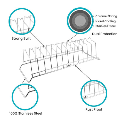 Stainless Steel Plate Stand for Kitchen | 12 Section Dish & Utensil Rack Silver