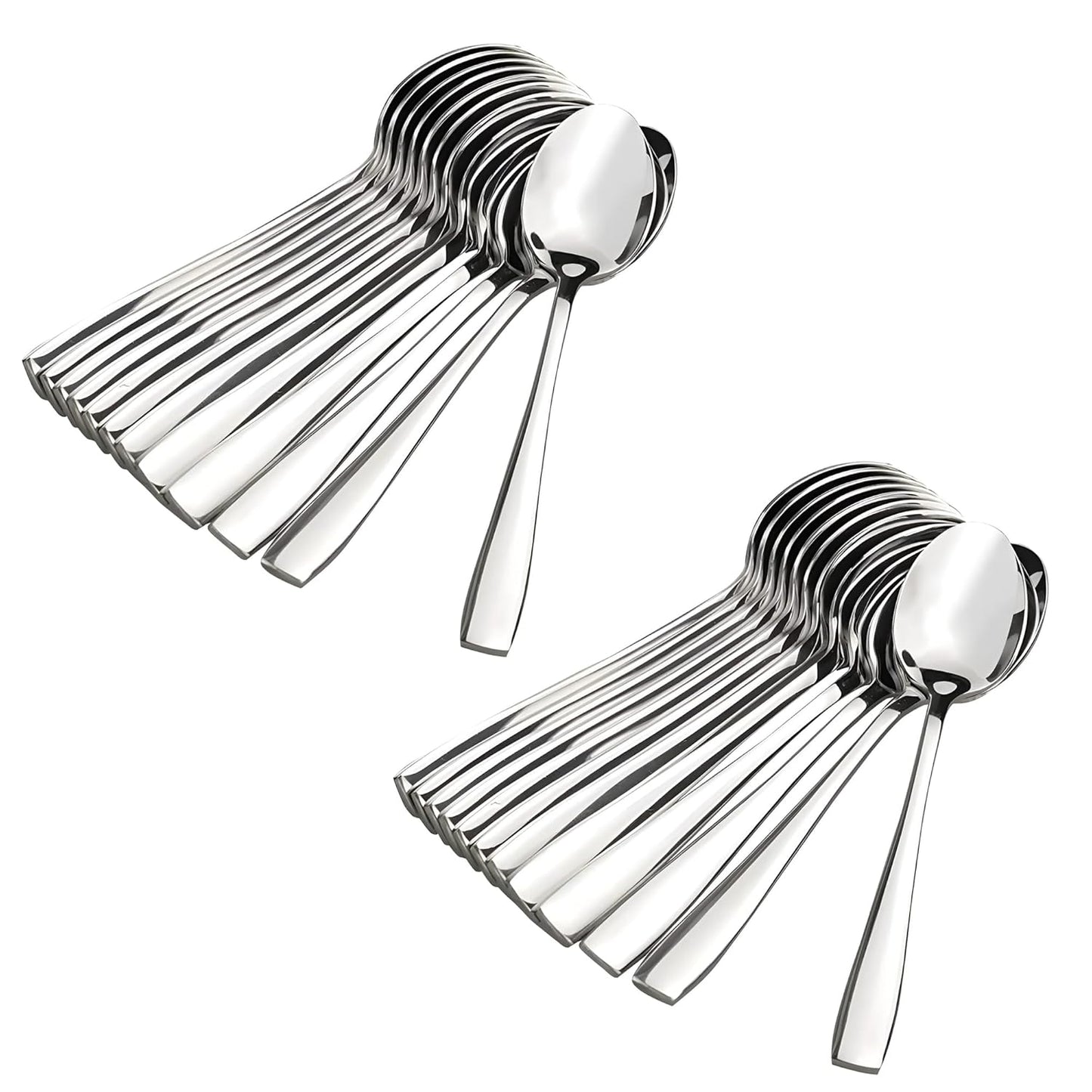 24 Pieces Stainless Steel Dinner Spoon Set, 16 cm Mirror Polished Silverware for Home & Kitchen (Silver)