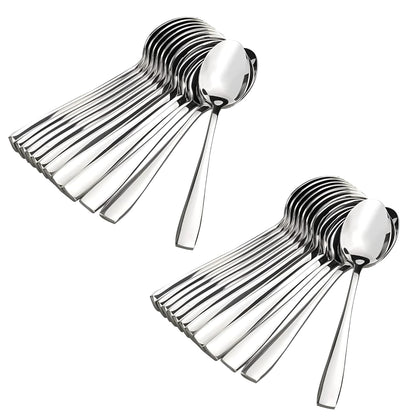 24 Pieces Stainless Steel Dinner Spoon Set, 16 cm Mirror Polished Silverware for Home & Kitchen (Silver)