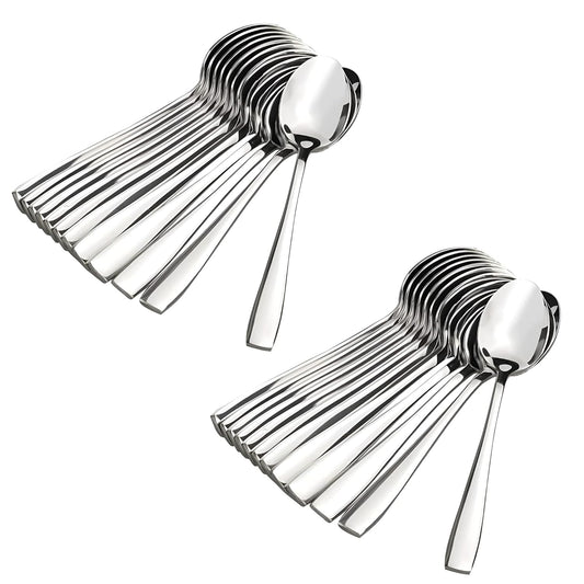 24 Pieces Stainless Steel Dinner Spoon Set, 16 cm Mirror Polished Silverware for Home & Kitchen (Silver)