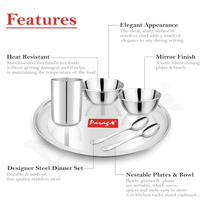 12pc Stainless Steel Dinner Set | Heavy Gauge Thali | Serves 2