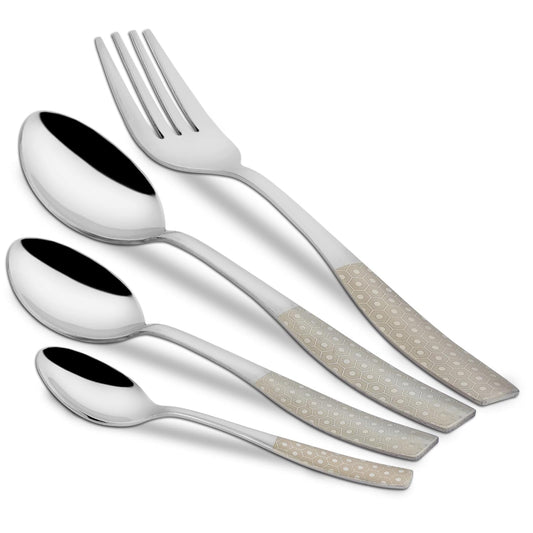 24 Pieces Stainless Steel Premium Cutlery Set for Home & Kitchen – Includes 6 Table Spoons, 6 Table Forks, 6 Dinner Spoons, 6 Tea Spoons, Luxury Dining Tableware, Silver Dazzle Design