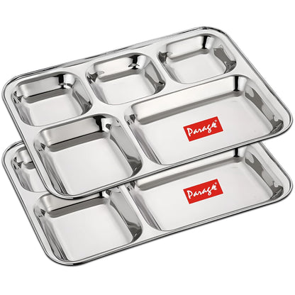 2pc Stainless Steel 5-Compartment Thali | Dinner Plate | Silver