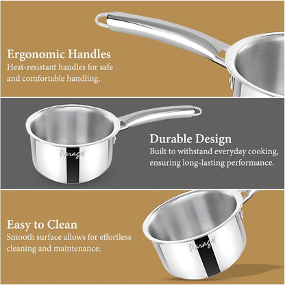 Tripure Triply Stainless Steel 16cm Saucepan 1.75L | Scratch Resistant, Induction & Gas Friendly