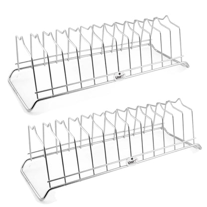 2 Pcs Stainless Steel Countertop Hanging Plate Rack | 12 Section Utensil Stand for Kitchen (Silver)