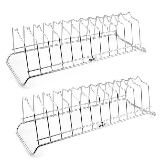 2 Pcs Stainless Steel Countertop Hanging Plate Rack | 12 Section Utensil Stand for Kitchen (Silver)