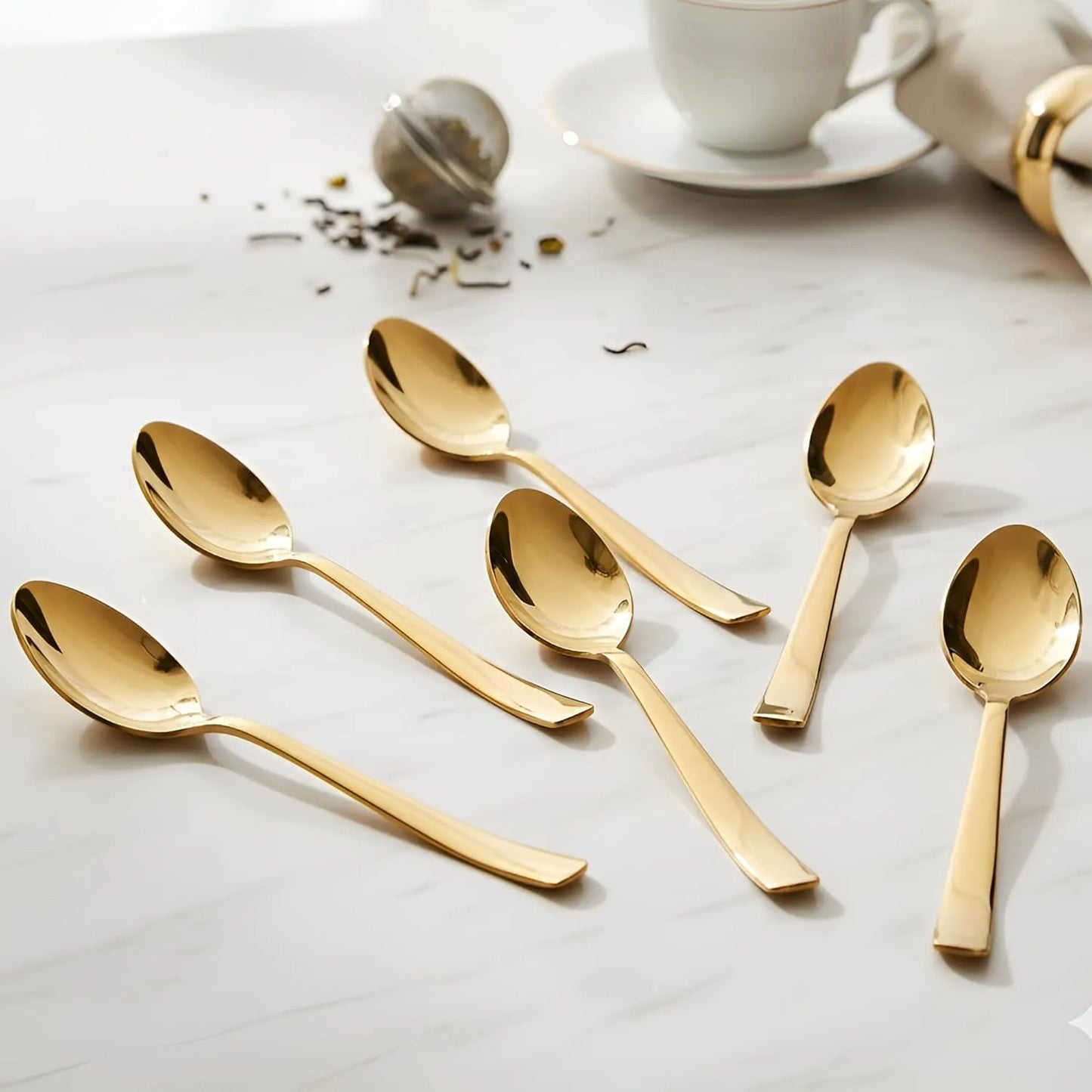 Stainless Steel Gold Tea Spoon Set of 6 | 13.5 cm Premium Small Spoons for Home & Kitchen | Golden 6IMPGOLDTS 1