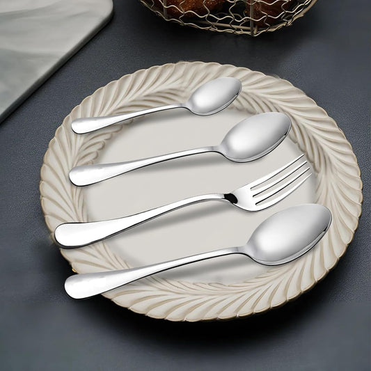 24 Pieces Stainless Steel Cutlery Set for Home & Kitchen – Includes 6 Table Spoons, 6 Forks, 6 Tea Spoons, 6 Dinner Spoons, Luxury Dining Tableware, Silver Finish