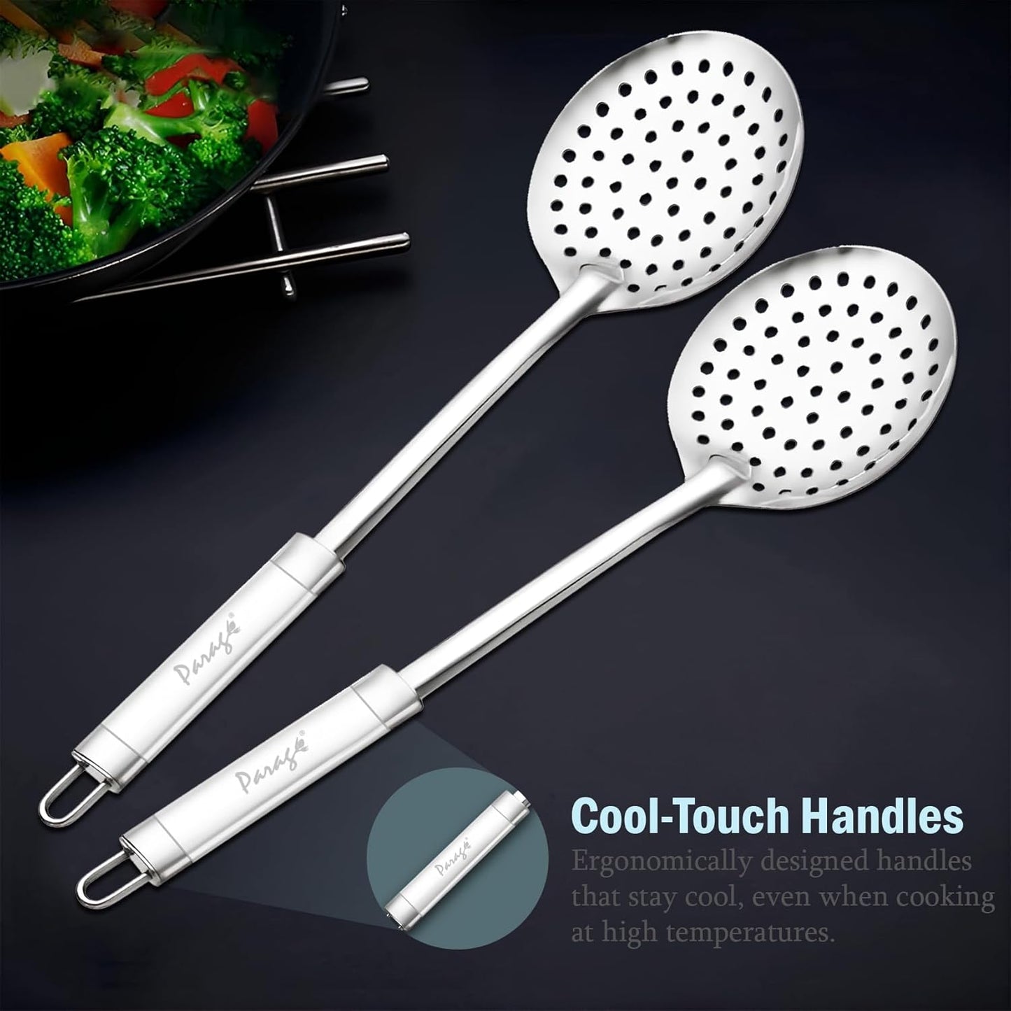 Stainless Steel Kitchen Skimmer | 35.5cm Cooking & Serving Tool - Perfect for Frying & Straining Puris, Nuggets, Rice, Pakodas, Silver Finish1DTPIPESKIMMER1 3