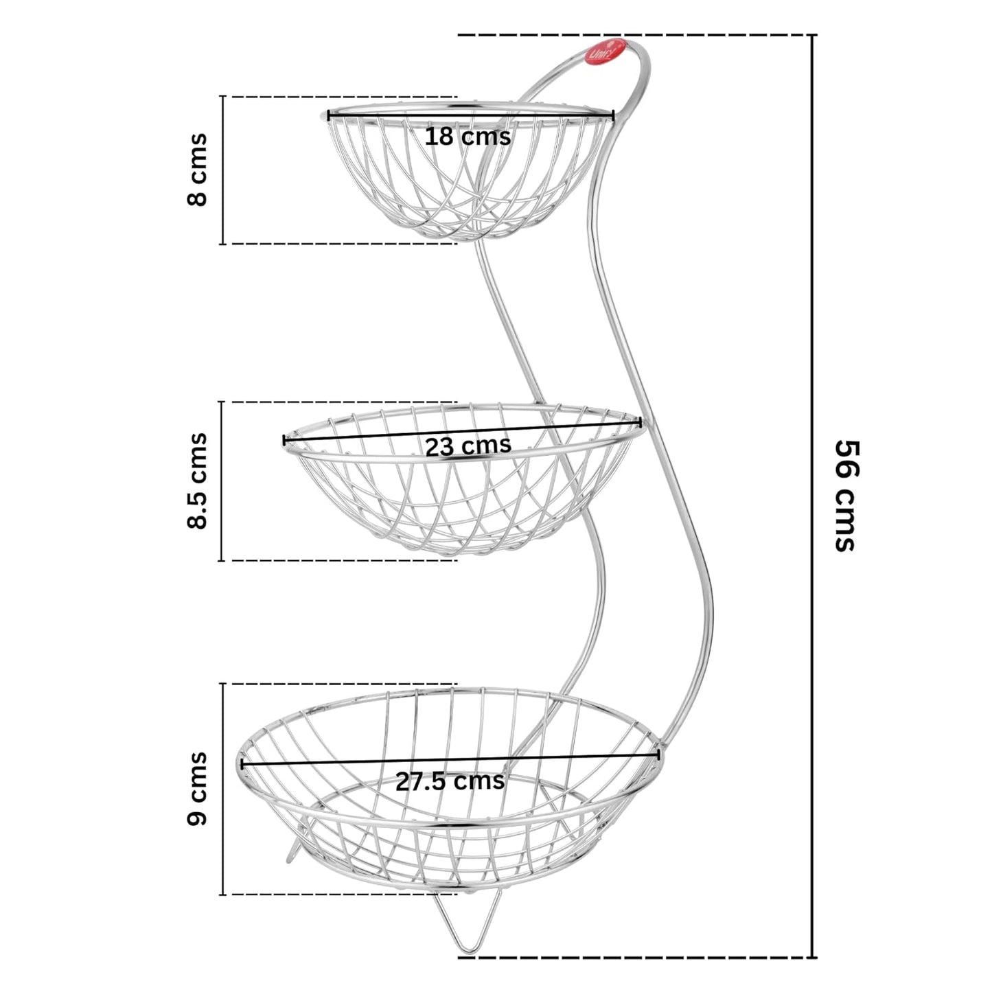 Stainless Steel 3 Tier Fruit Basket for Kitchen & Dining Table | Fruit & Vegetable Storage Rack, Silver