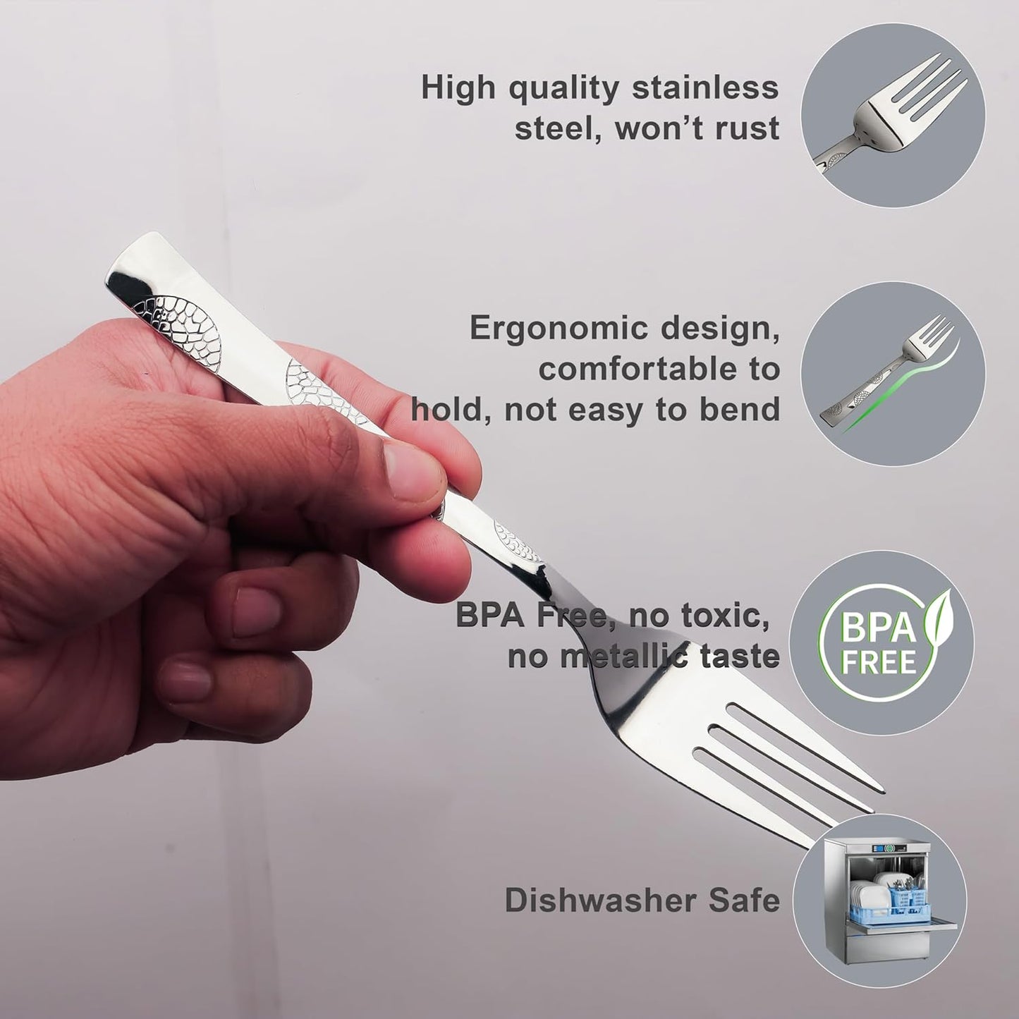 6 Pieces Stainless Steel Forks Set, 19 cm Premium Silver Dining Cutlery with Moonpress Design – Luxury Forks for Home & Kitchen