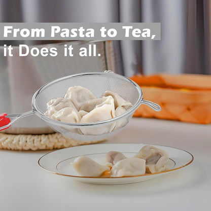 2-Piece Stainless Steel Soup & Juice Strainer Set | Large Chalni with Red Handle | Kitchen Use