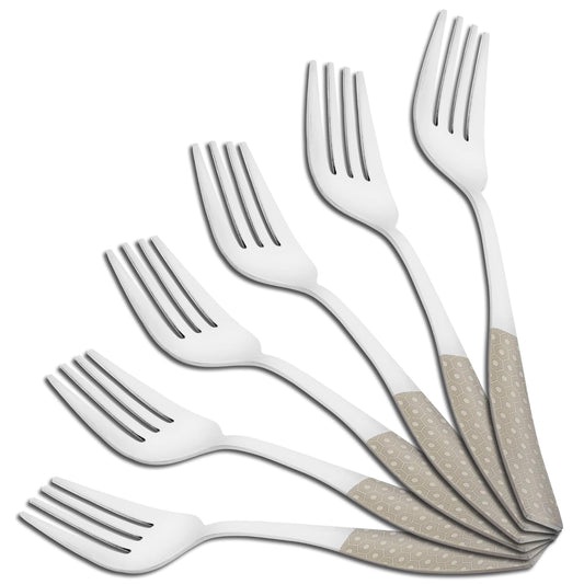 6 Pieces Stainless Steel Premium Dinner Fork Set for Home & Kitchen – 16.5 cm Luxury Dining Tableware, Laser Cutlery Set Gift, Silver with Dazzle Design