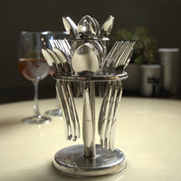 25pc Stainless Steel Blossom Cutlery | Spoons Stand | Silver