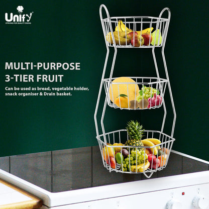 3-Tier Stainless Steel Fruit Basket – Hexagonal, Kitchen & Dining Table Stand
