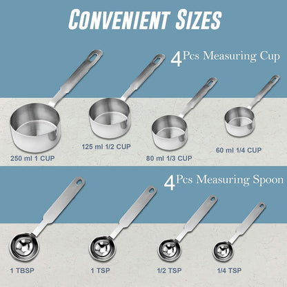 4 Pcs Stainless Steel Measuring Cups – Stackable, Wire Handles, Professional Set