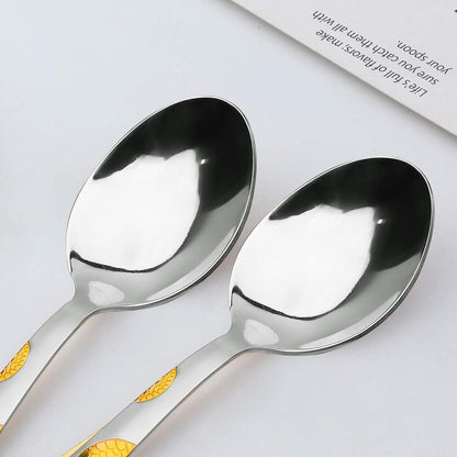6 Pcs Stainless Steel 24K Gold Spoon Set – 15.5cm, Premium Dinner Spoons for Home & Kitchen, Luxury Tableware, Housewarming Gift, Moonpress Design