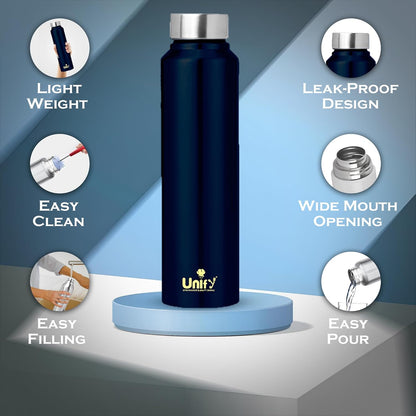 Stainless Steel Water Bottle 1 Litre | Leak-Proof Fridge Bottle for Home, Gym & Travel | 1000 ml, Blue