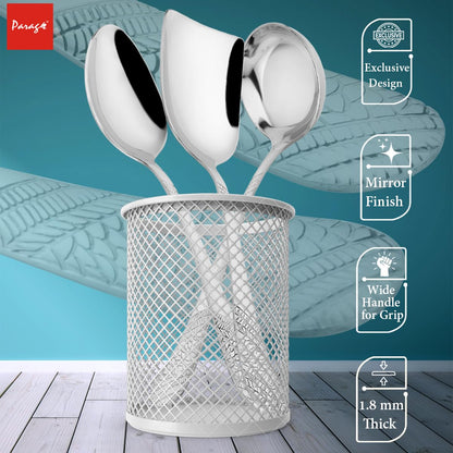 Stainless Steel Serving Spoon Set of 3 | Heavy Gauge Kitchen & Dining Spoons | Ladle, Solid & Rice Spoon, Silver