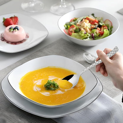 6 Pieces Stainless Steel Premium Dinner Spoon Set, 16 cm, Silver, Checks Design