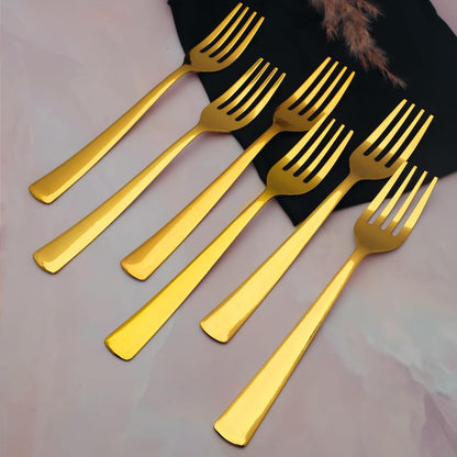 6 Pieces Stainless Steel Gold Forks Set, 18.5 cm Premium Dining Cutlery – Luxury Tableware for Home & Kitchen, Ideal Gift Set