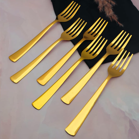 6 Pieces Stainless Steel Gold Forks Set, 18.5 cm Premium Dining Cutlery – Luxury Tableware for Home & Kitchen, Ideal Gift Set