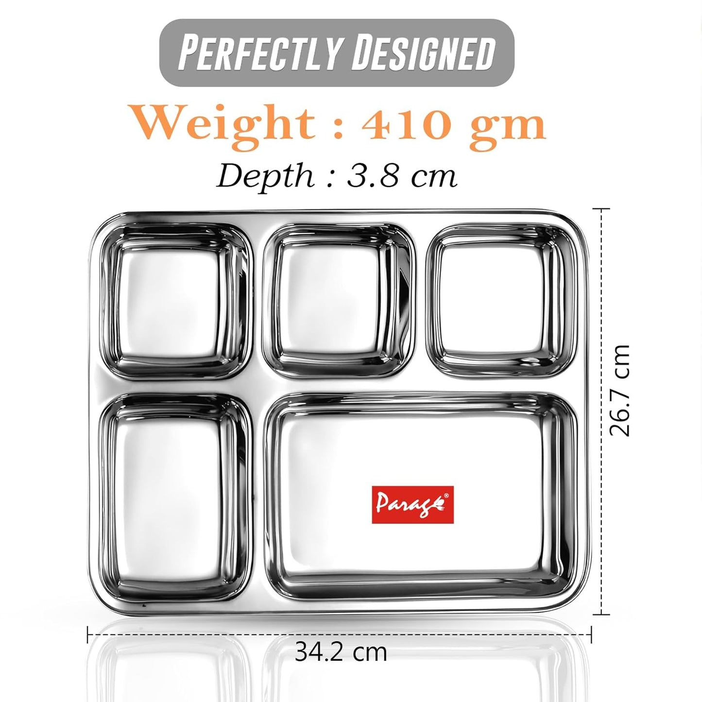 2pc Stainless Steel 3-Compartment Thali | Dinner Plate | Silver