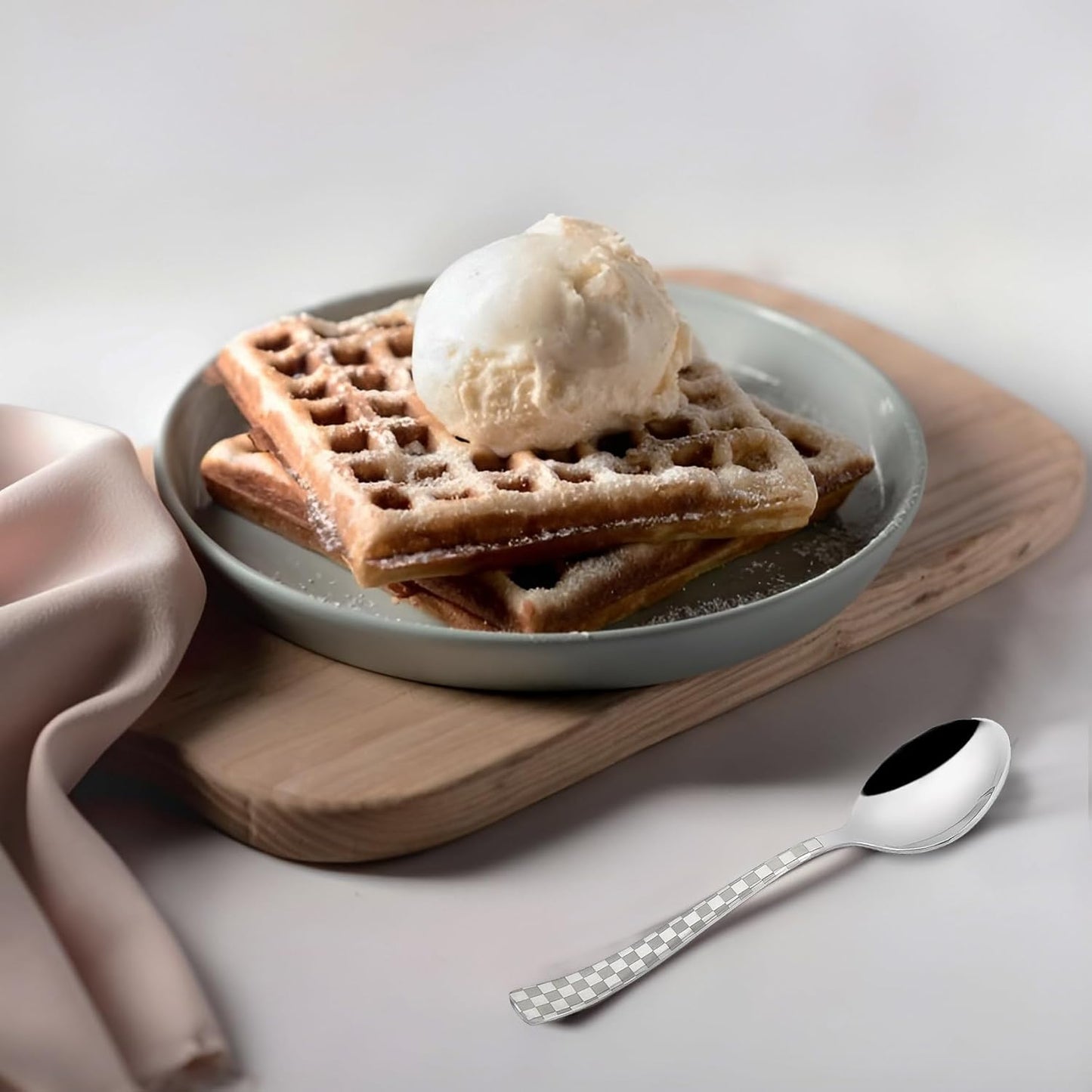 6 Pieces Stainless Steel Premium Tea Spoon Set, 14 cm, Silver, Checks Design