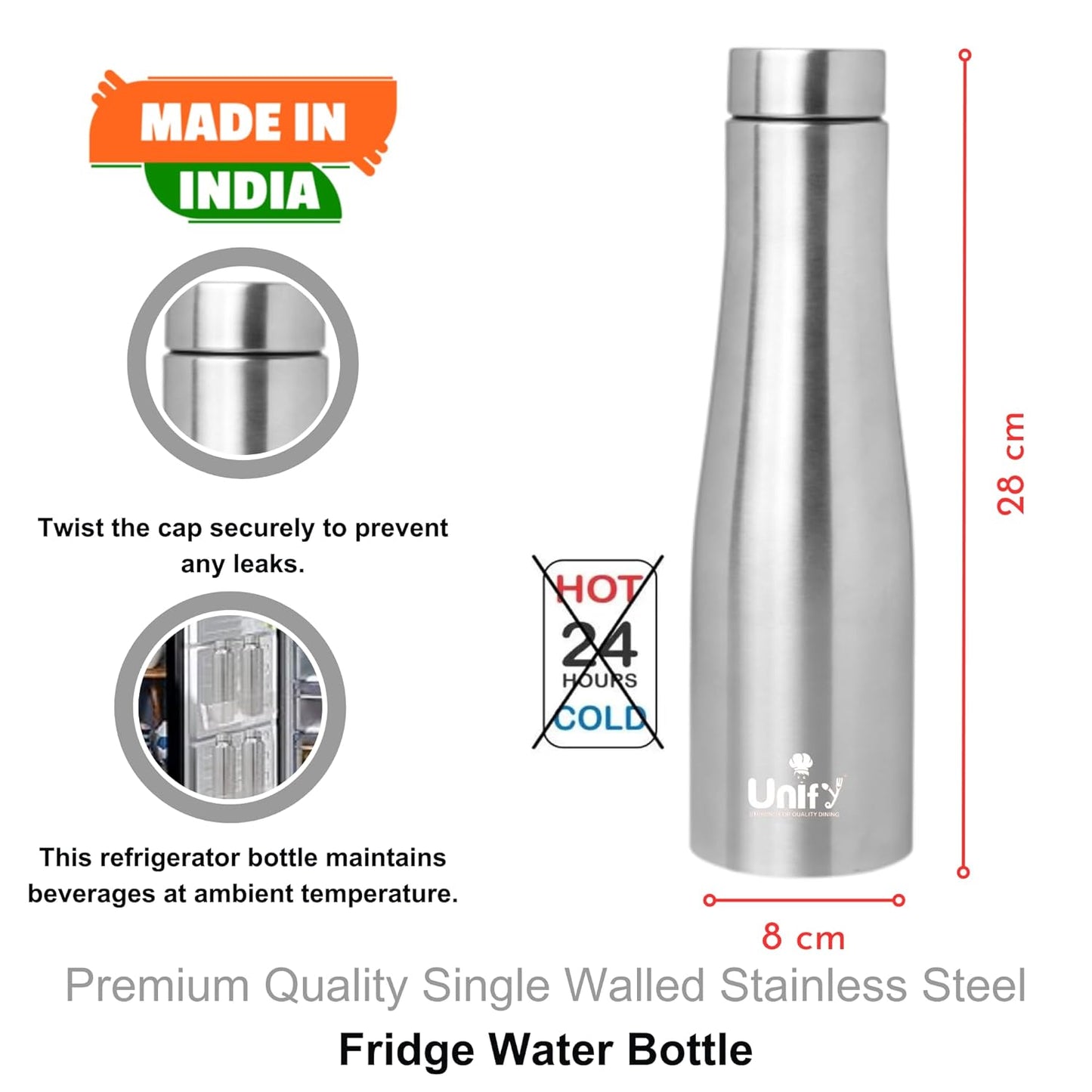 Stainless Steel Water Bottle 1L (Set of 4) | Leak-Proof, Rust-Free, BPA-Free | School, Gym, Travel