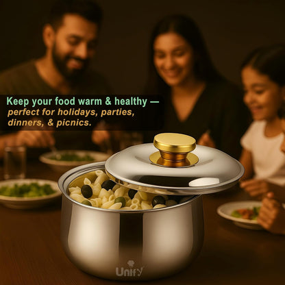 Metra Stainless Steel Insulated Casserole 3000ml | PVD Gold Handle Hot Pot | Keeps Food Hot & Fresh