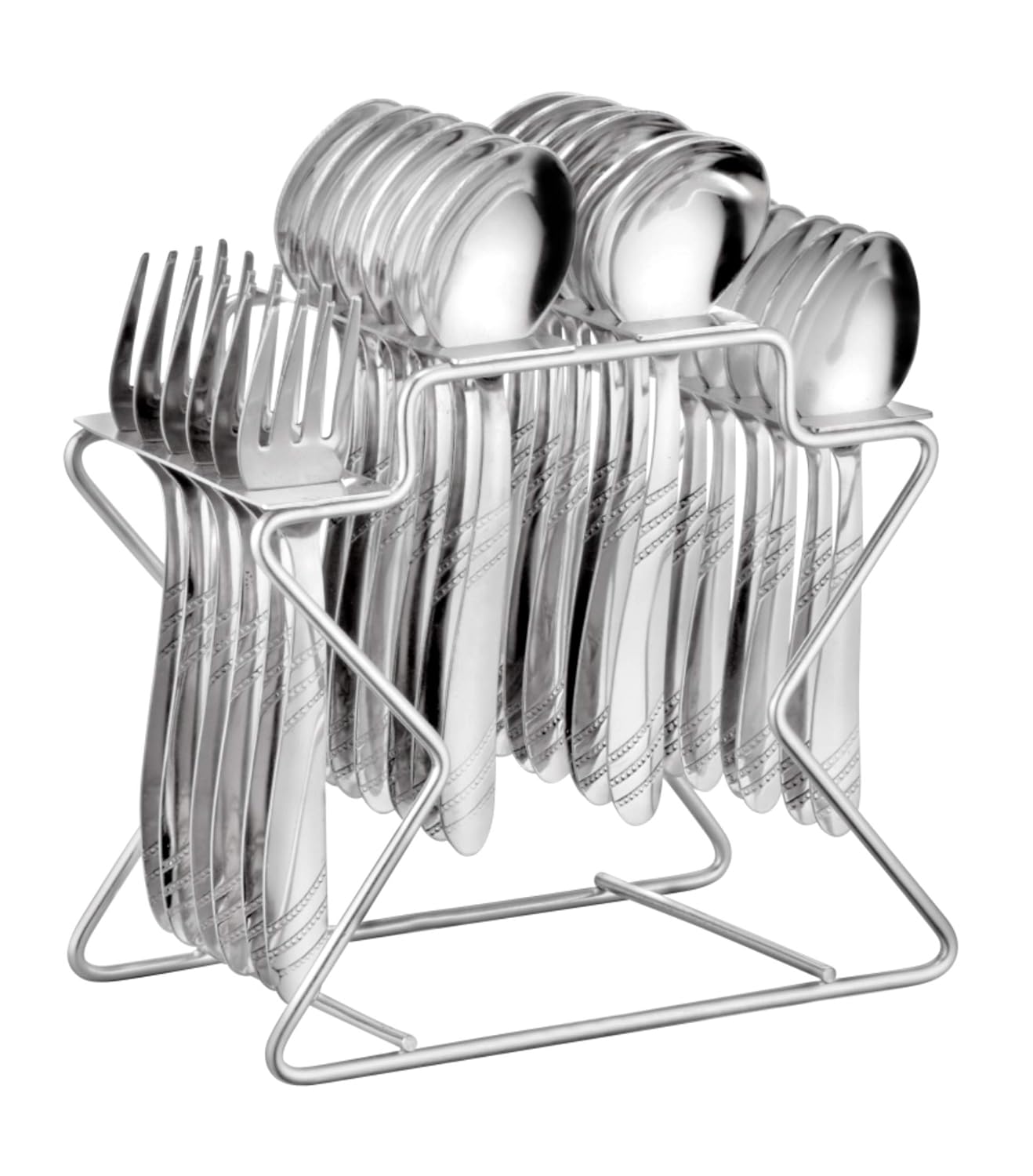 25 Pcs Stainless Steel Cutlery Set with Stand | Mirror Finish Dining Table Set