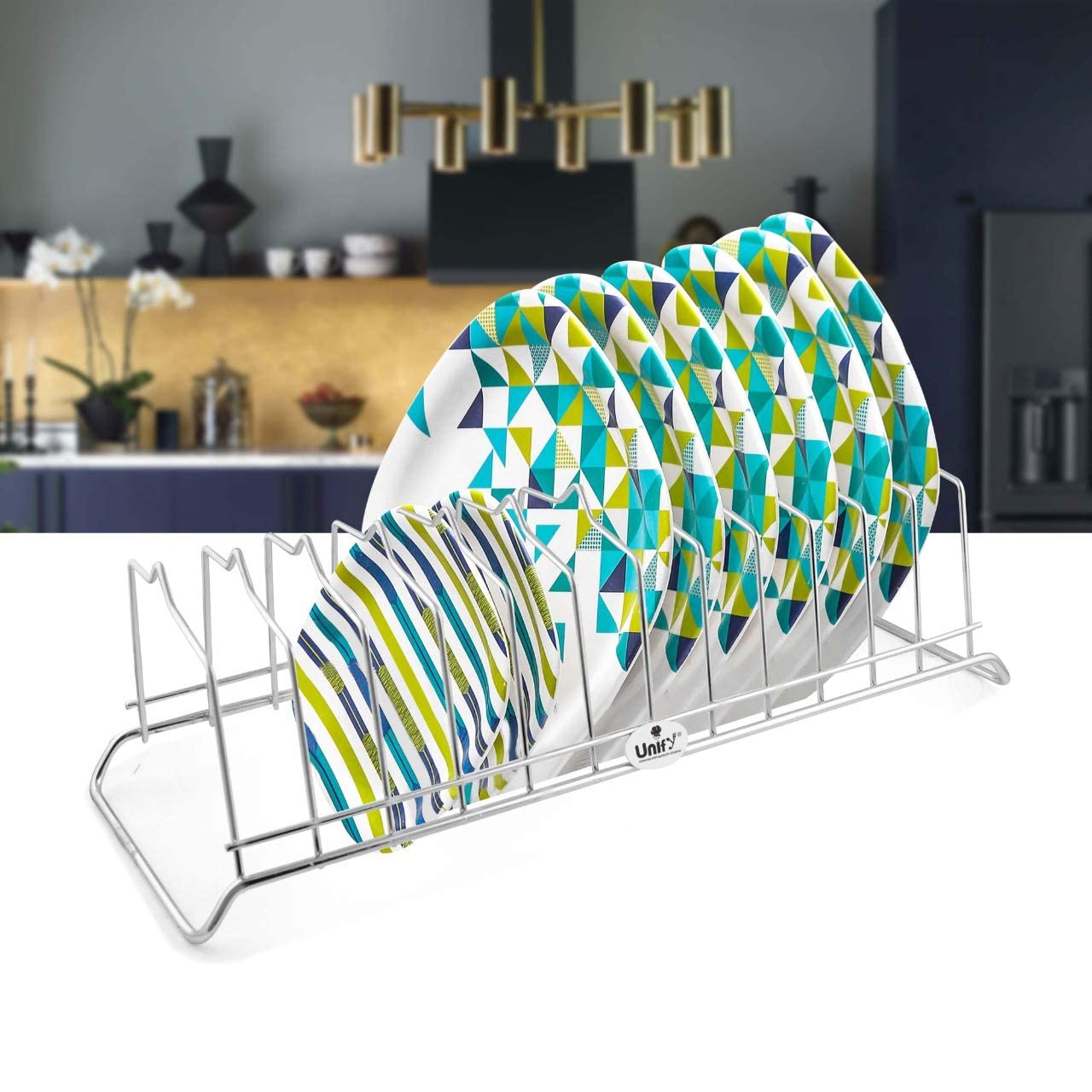 2 Pcs Stainless Steel Countertop Hanging Plate Rack | 12 Section Utensil Stand for Kitchen (Silver)