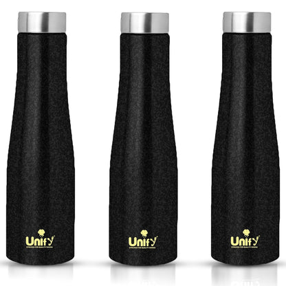 Stainless Steel Water Bottle 1 Litre | Leak-Proof Fridge Bottle for Home, Gym & Travel | Set of 3, 1000 ml, Black