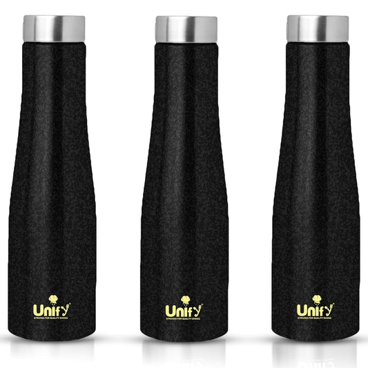 Stainless Steel Water Bottle 1 Litre | Leak-Proof Fridge Bottle for Home, Gym & Travel | Set of 3, 1000 ml, Black