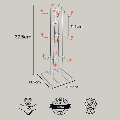 Stainless Steel Tabletop Cup Stand for 12 Cups | Heavy-Duty Tiered Holder Silver